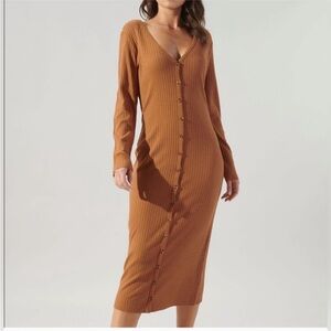 Ribbed Long Sleeve Button-Down Dress